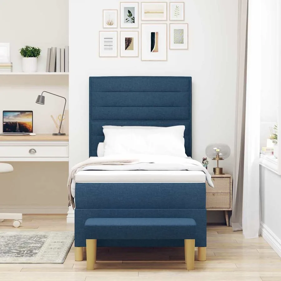 Lit à ressorts avec coussin Bleu 200 x 90 cm tissu - 3
