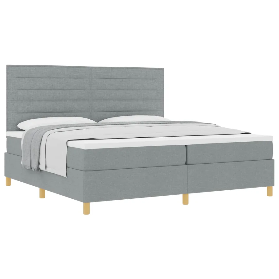 Lit à ressorts avec matelas Gris clair 200 x 200 cm tissu - 2