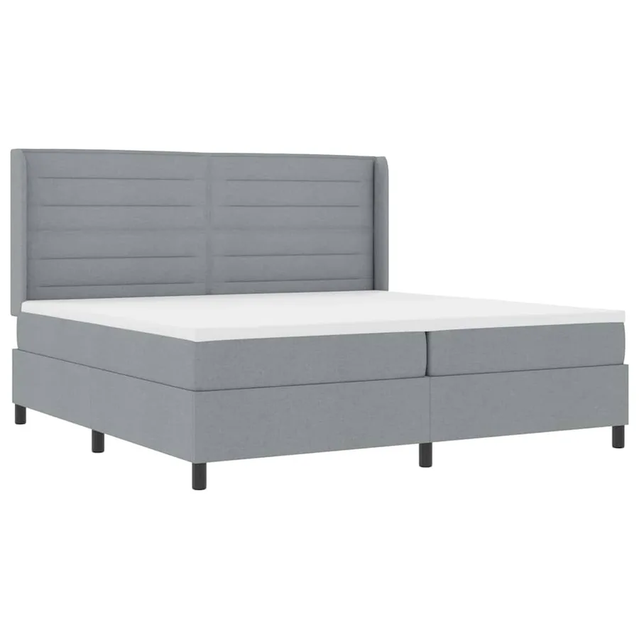 Lit à ressort LED avec matelas Gris clair 200 x 200 cm tissu - 2