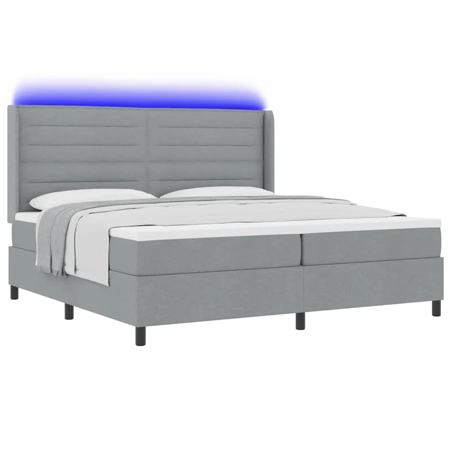 Lit à ressort LED avec matelas Gris clair 200 x 200 cm tissu - 3
