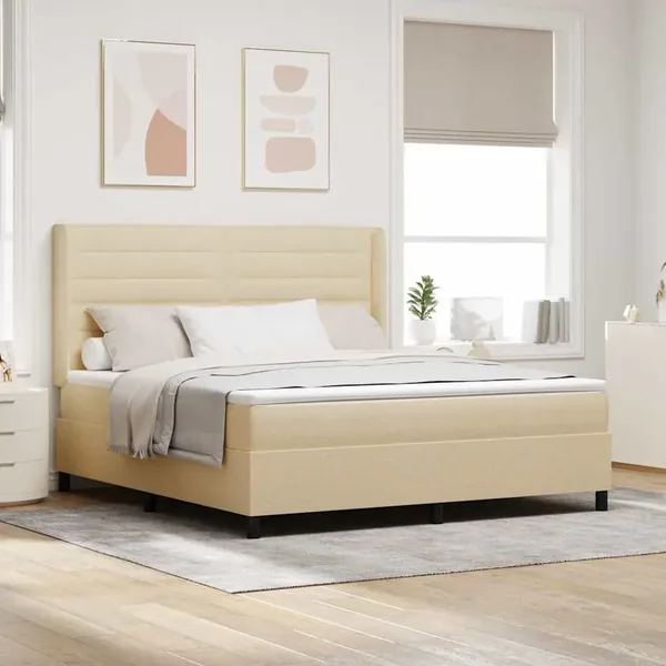 Lit à ressort LED avec matelas Crème 180 x 200 cm tissu