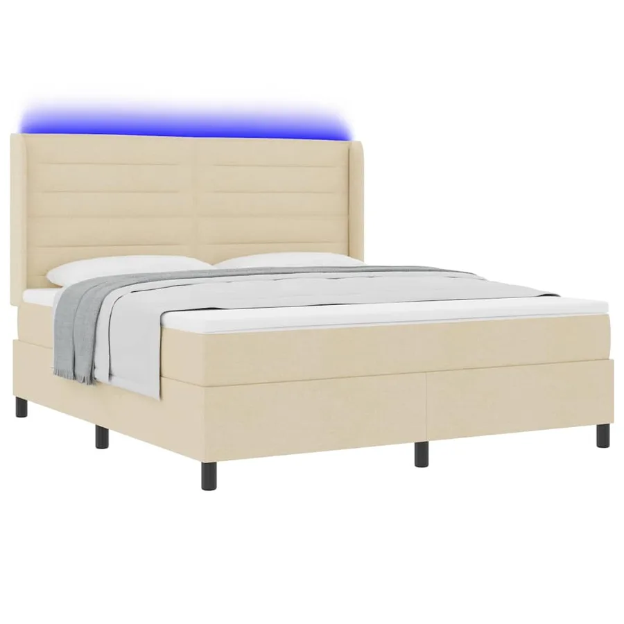 Lit à ressort LED avec matelas Crème 180 x 200 cm tissu - 3