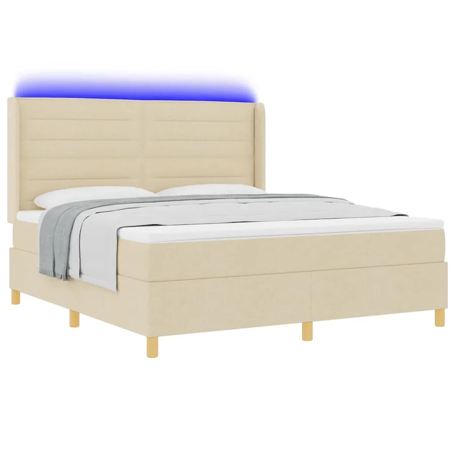 Lit à ressorts avec bandes LED Crème 180 x 200 cm tissu - 3