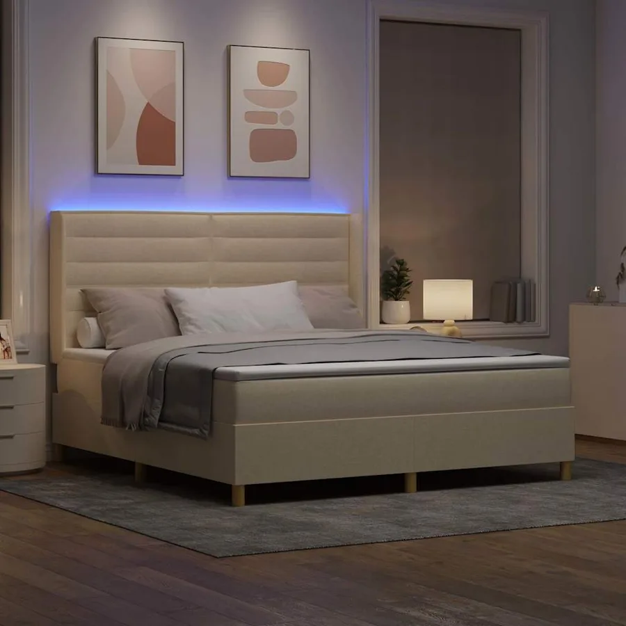 Lit à ressorts avec bandes LED Crème 180 x 200 cm tissu - 5