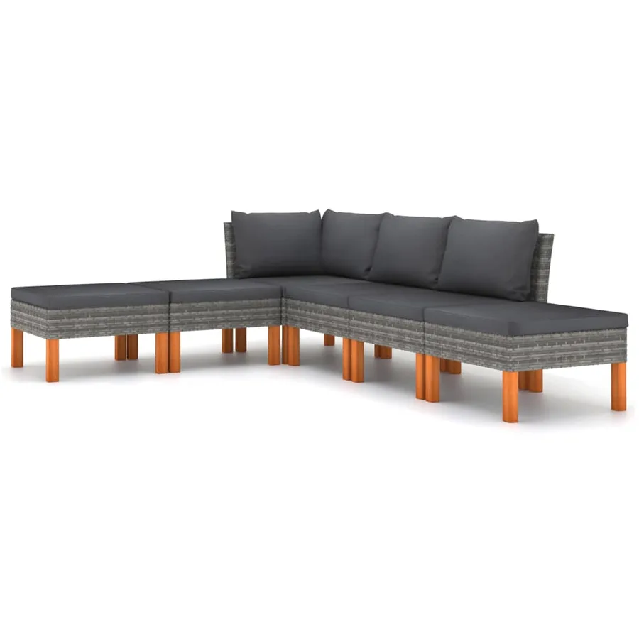 Salon de jardin 6 pcs avec coussins Résine tressée Gris - 2