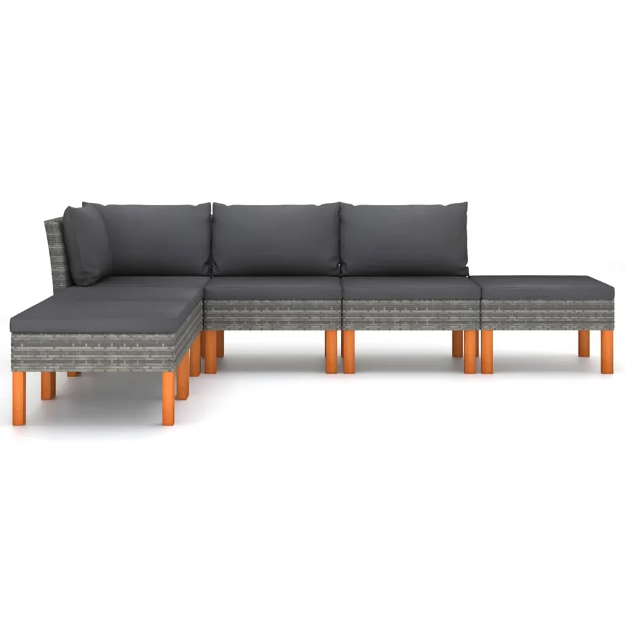 Salon de jardin 6 pcs avec coussins Résine tressée Gris - 3