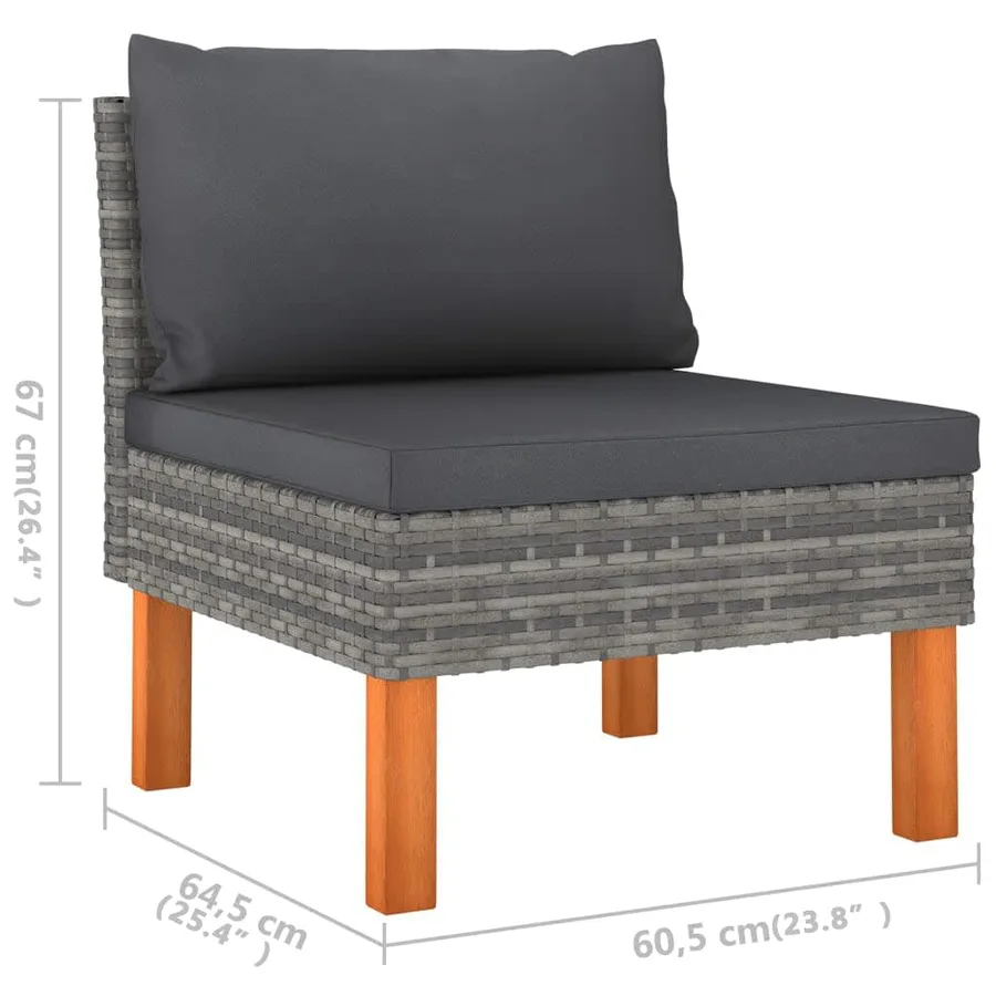 Salon de jardin 6 pcs avec coussins Résine tressée Gris - 7
