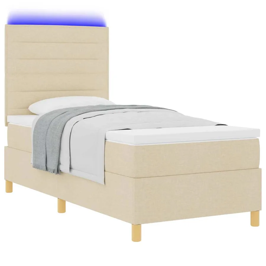 Lit à ressort LED avec matelas Crème 90 x 200 cm tissu - 3