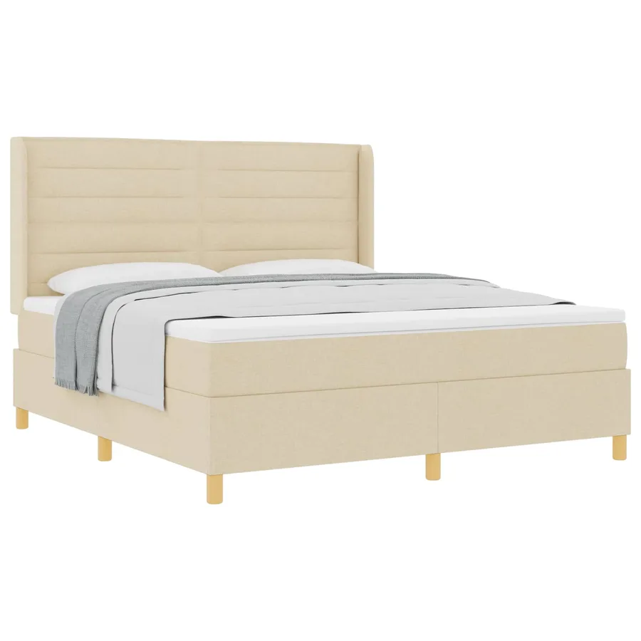 Lit à ressorts avec matelas Crème 180 x 200 cm tissu - 2
