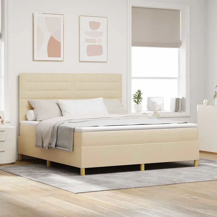 Lit à ressorts avec matelas Crème 180 x 200 cm tissu