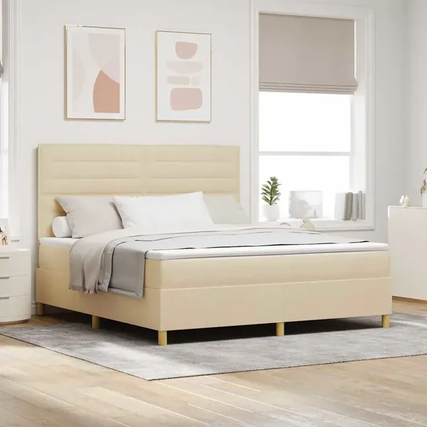 Lit à ressorts avec matelas Crème 180 x 200 cm tissu