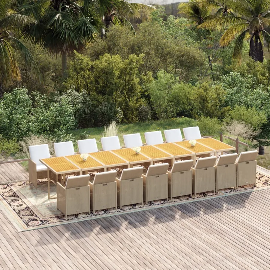 Ensemble à manger de jardin et coussins 17 pcs beige