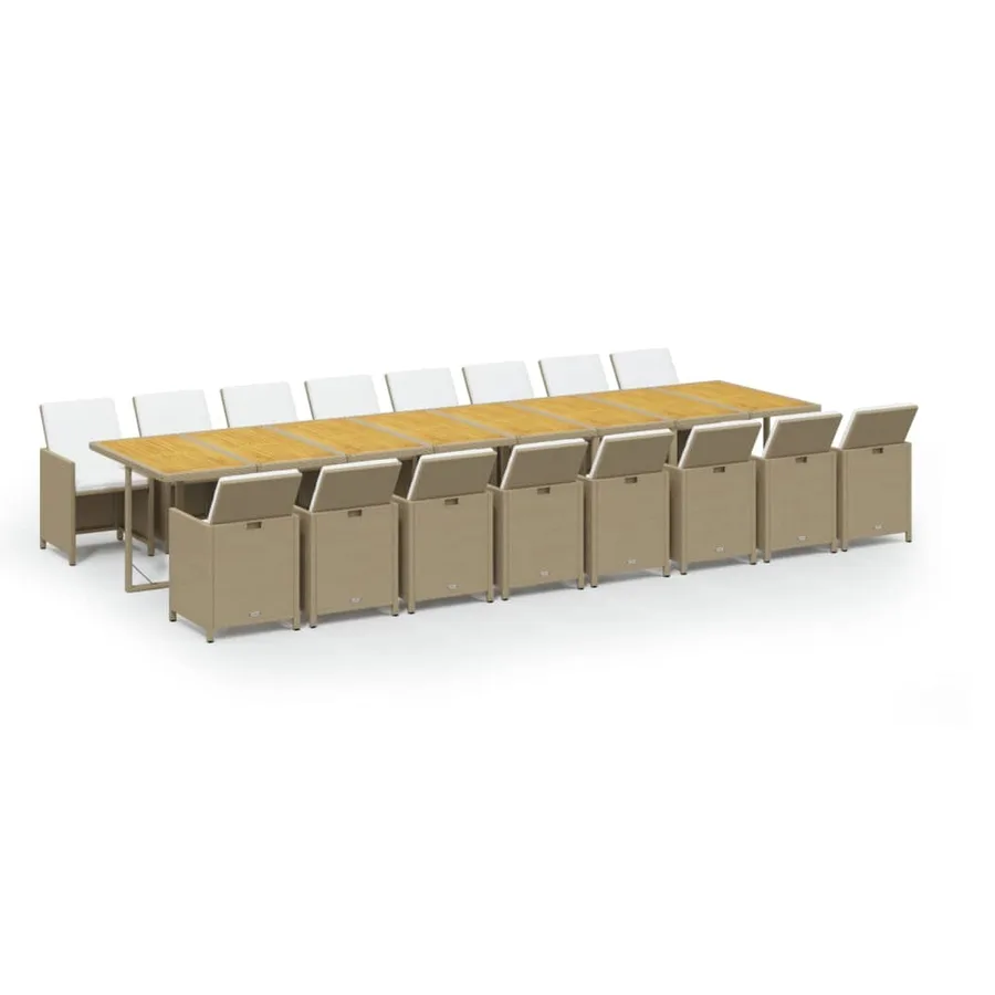 Ensemble à manger de jardin et coussins 17 pcs beige - 2
