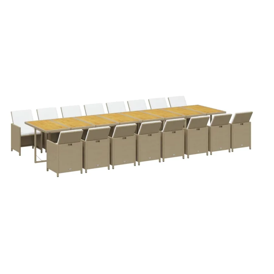 Ensemble à manger de jardin et coussins 17 pcs beige - 3