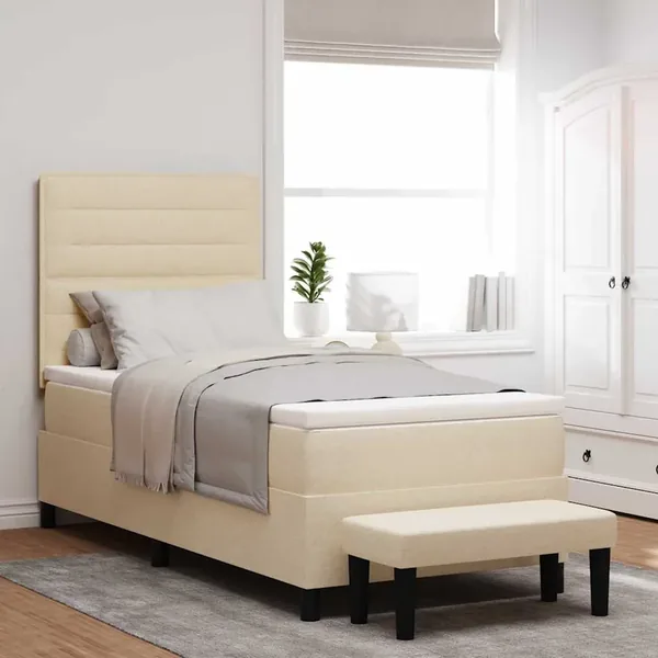 Lit à ressorts avec tête de lit Crème 90 x 200 cm tissu