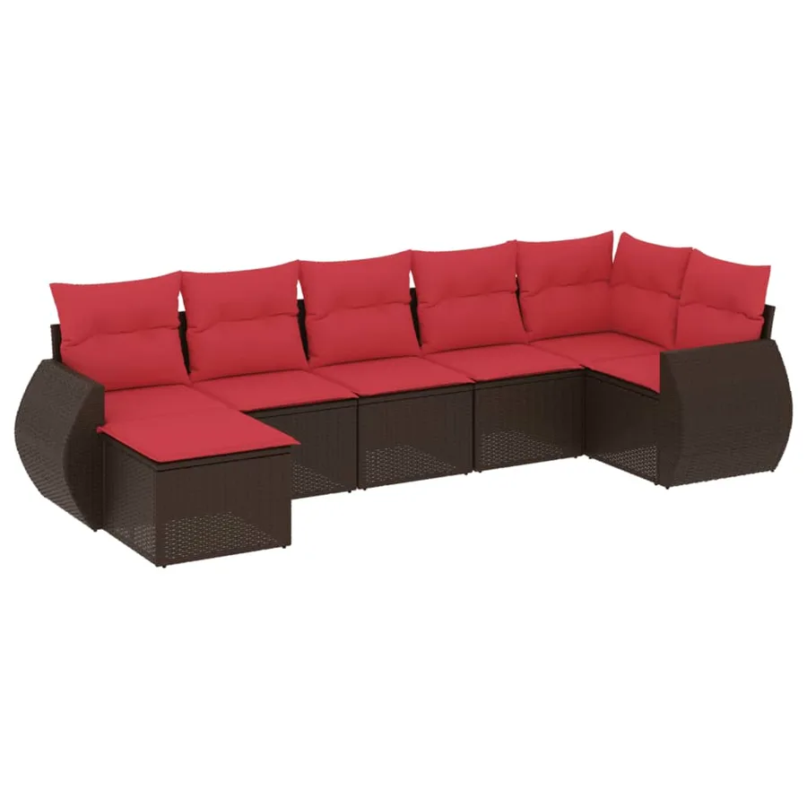 Ensemble de canapé de jardin 7 pcs avec coussins marron résine tressée - 2