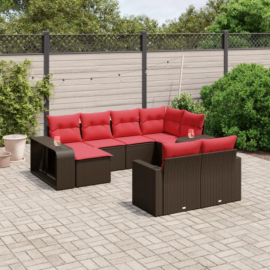 Ensemble de canapé de jardin 10 pcs avec coussins marron résine tressée