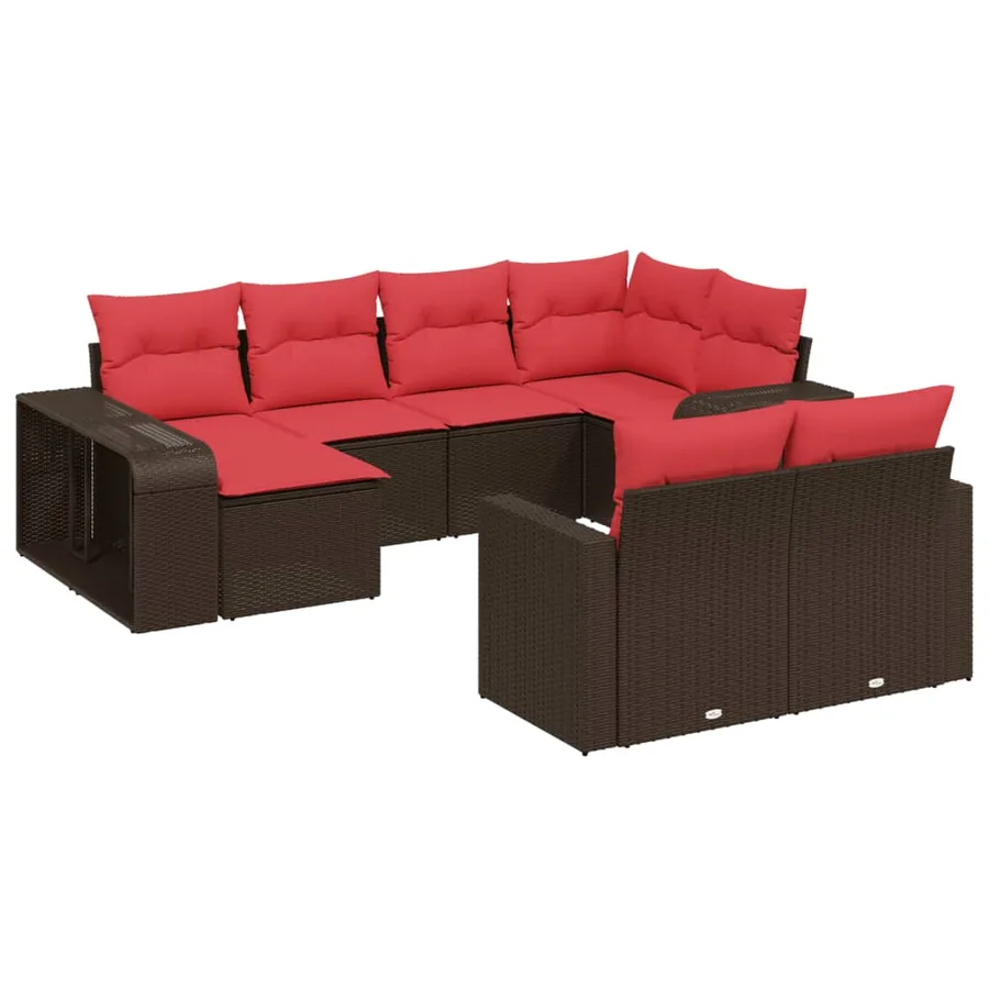 Ensemble de canapé de jardin 10 pcs avec coussins marron résine tressée - 2