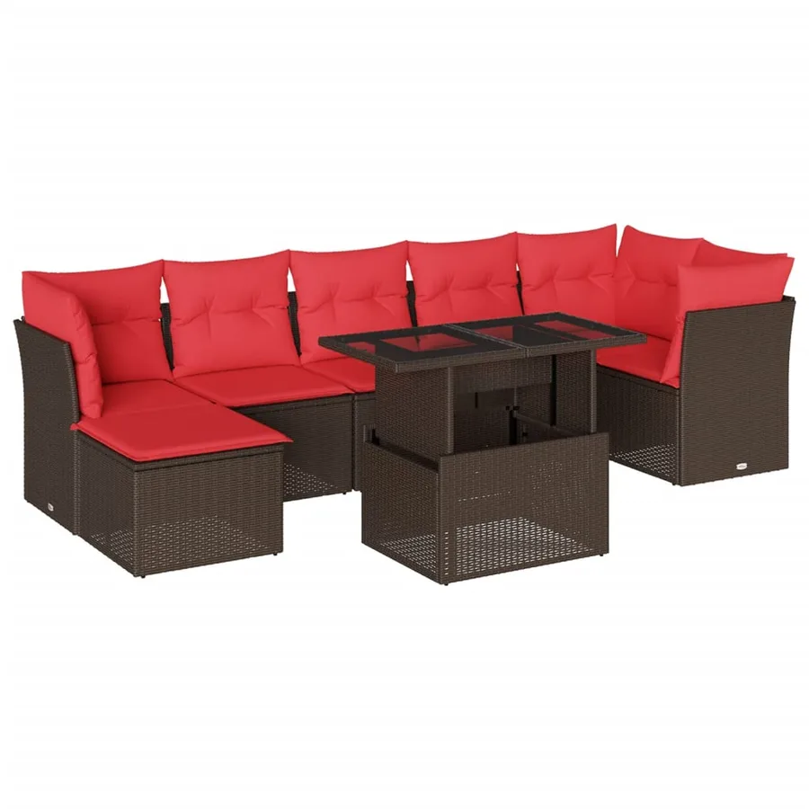 Ensemble de canapé de jardin 8 pcs avec coussins marron résine tressée - 2