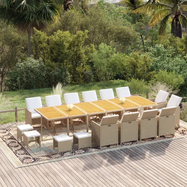 Ensemble à manger de jardin coussins 17pcs Résine tressée Beige