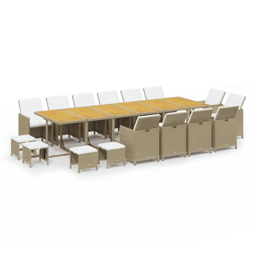 Ensemble à manger de jardin coussins 17pcs Résine tressée Beige - 2