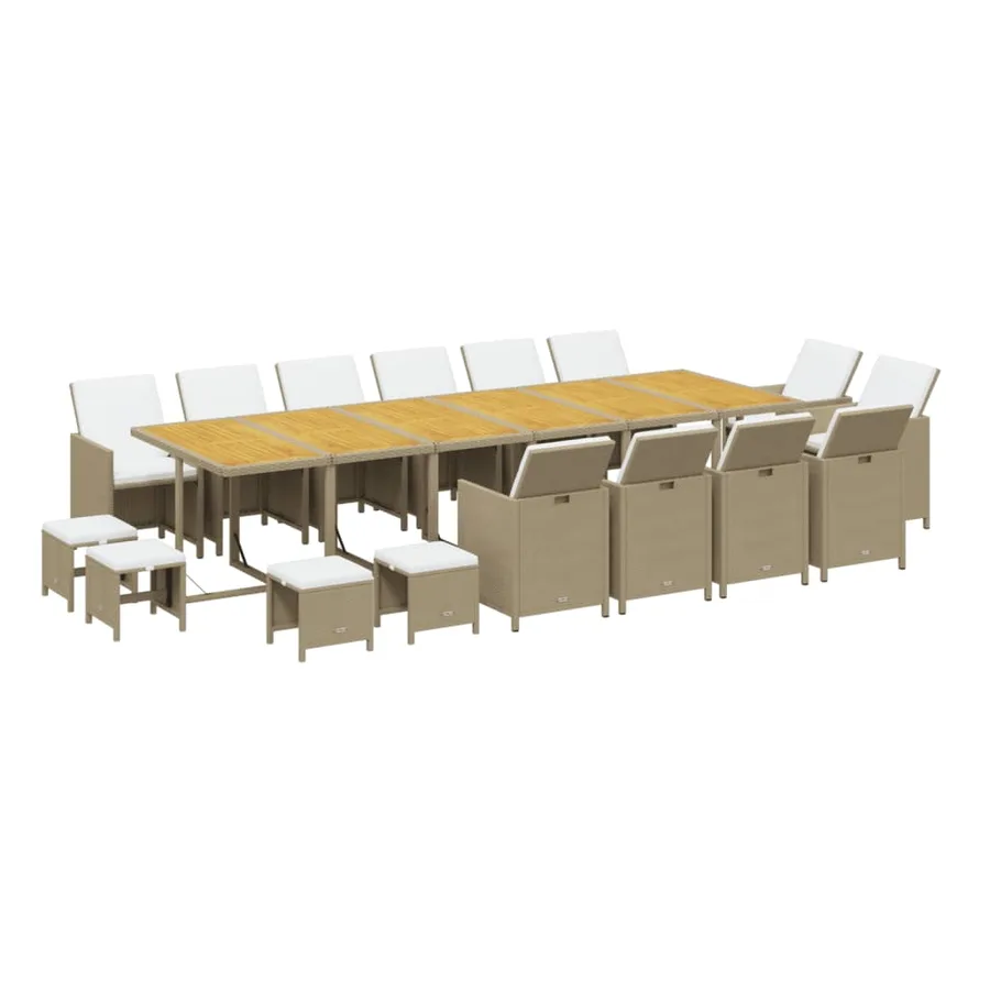 Ensemble à manger de jardin coussins 17pcs Résine tressée Beige - 3