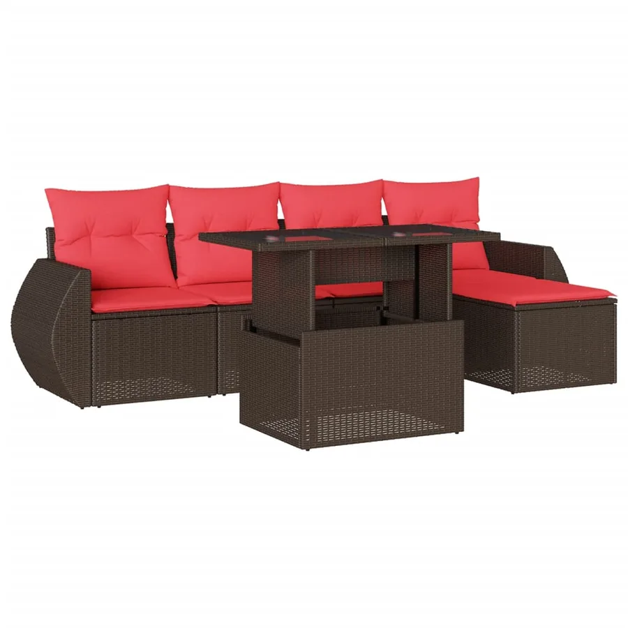 Ensemble de canapé de jardin 6 pcs avec coussins marron résine tressée - 2