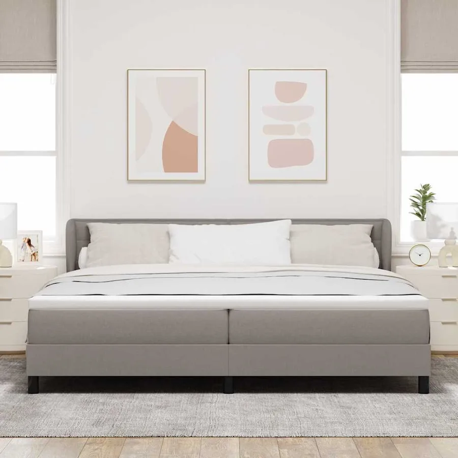 Lit à ressorts avec matelas Taupe 200 x 200 cm tissu - 3