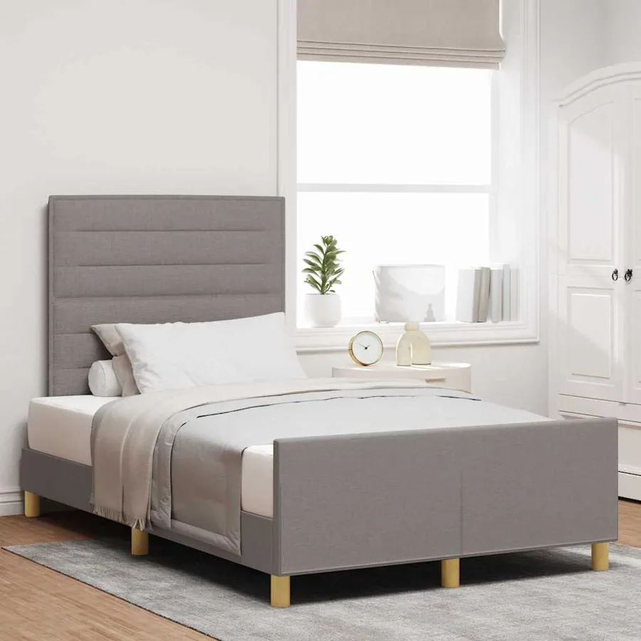 Cadre de lit avec tête de lit Taupe 120 x 190 cm tissu