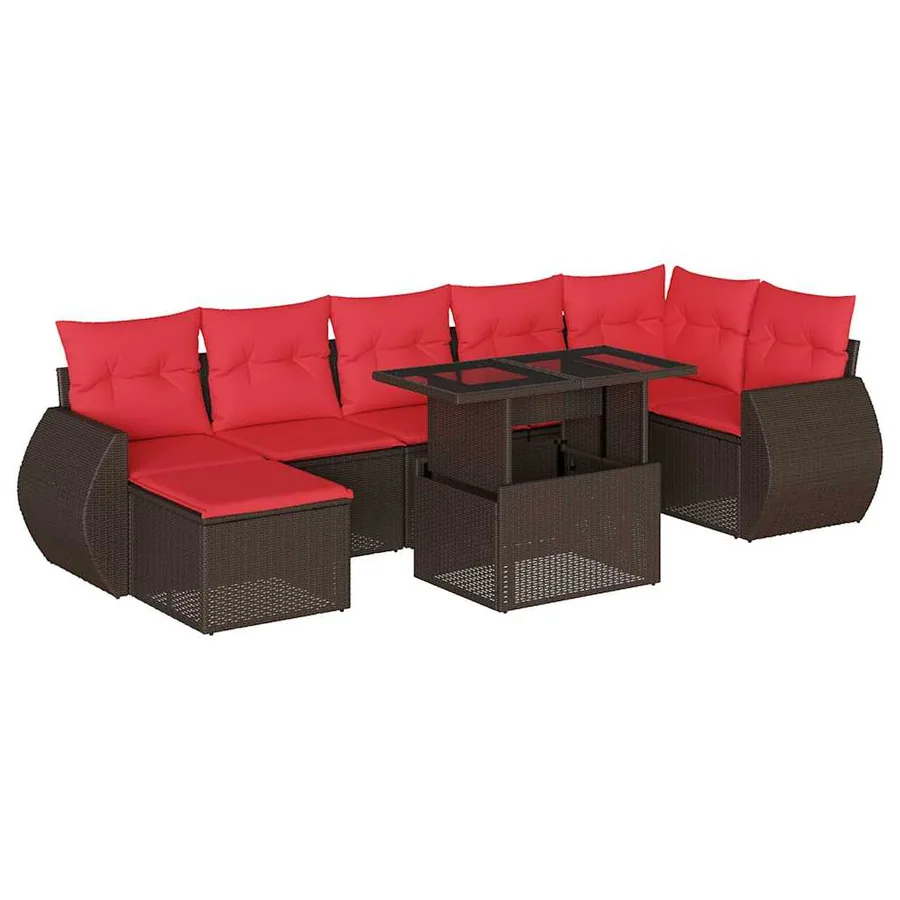 Ensemble de canapé de jardin 8 pcs avec coussins marron résine tressée - 2