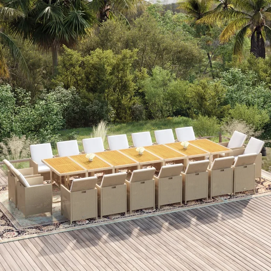 Ensemble à manger de jardin coussins 19pcs Beige Résine tressée