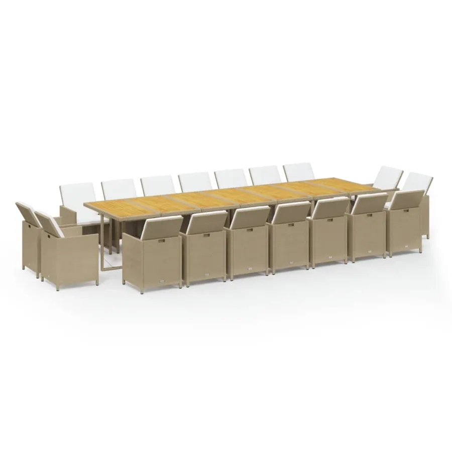 Ensemble à manger de jardin coussins 19pcs Beige Résine tressée - 2