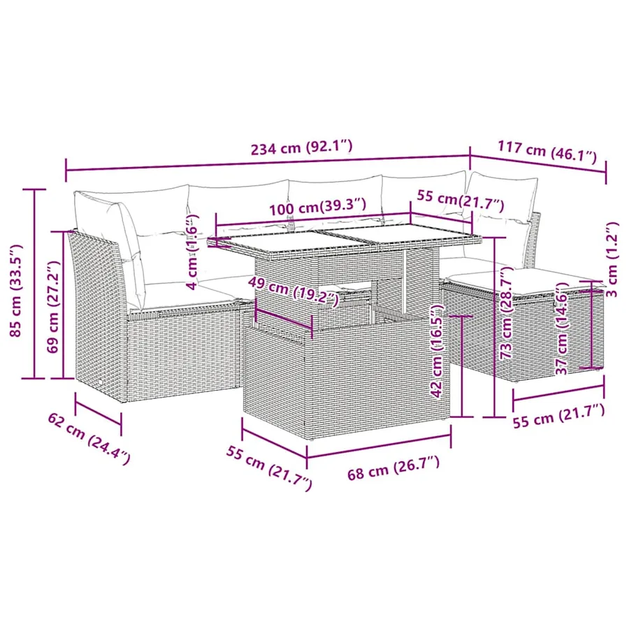 Salon de jardin avec coussins 6pcs marron résine tressée acacia - 13