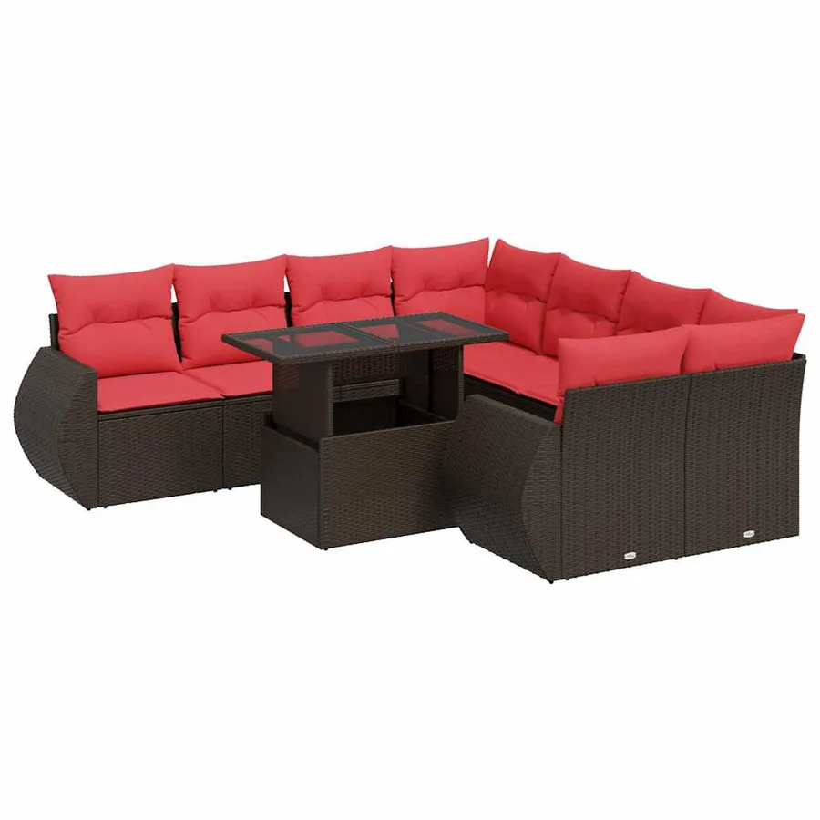 Salon de jardin avec coussins 9pcs marron résine tressée acacia - 2