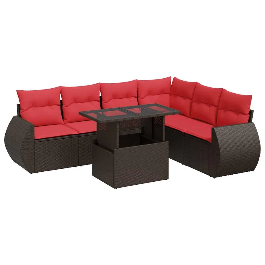 Salon de jardin avec coussins 7pcs marron résine tressée acacia - 2