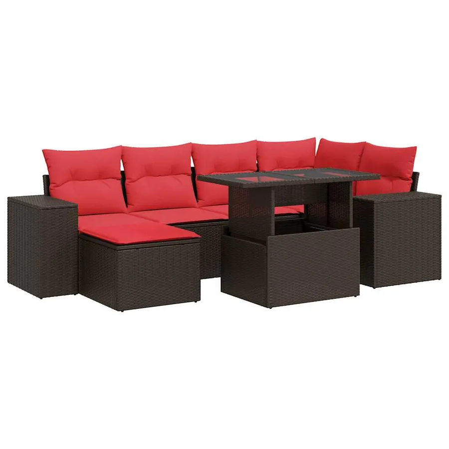 Salon de jardin avec coussins 9pcs marron résine tressée acacia - 2