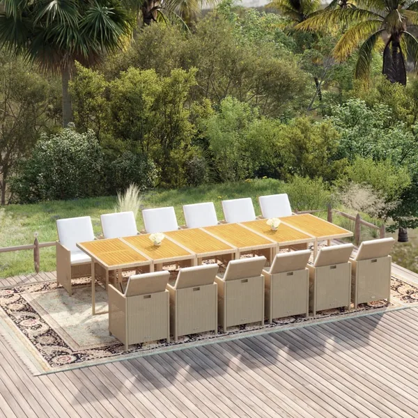 Ensemble à manger de jardin coussins 13pcs Résine tressée Beige