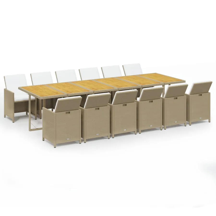 Ensemble à manger de jardin coussins 13pcs Résine tressée Beige - 2