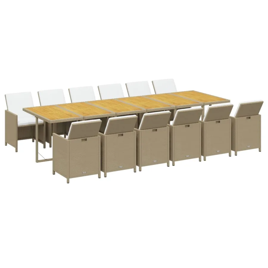 Ensemble à manger de jardin coussins 13pcs Résine tressée Beige - 3