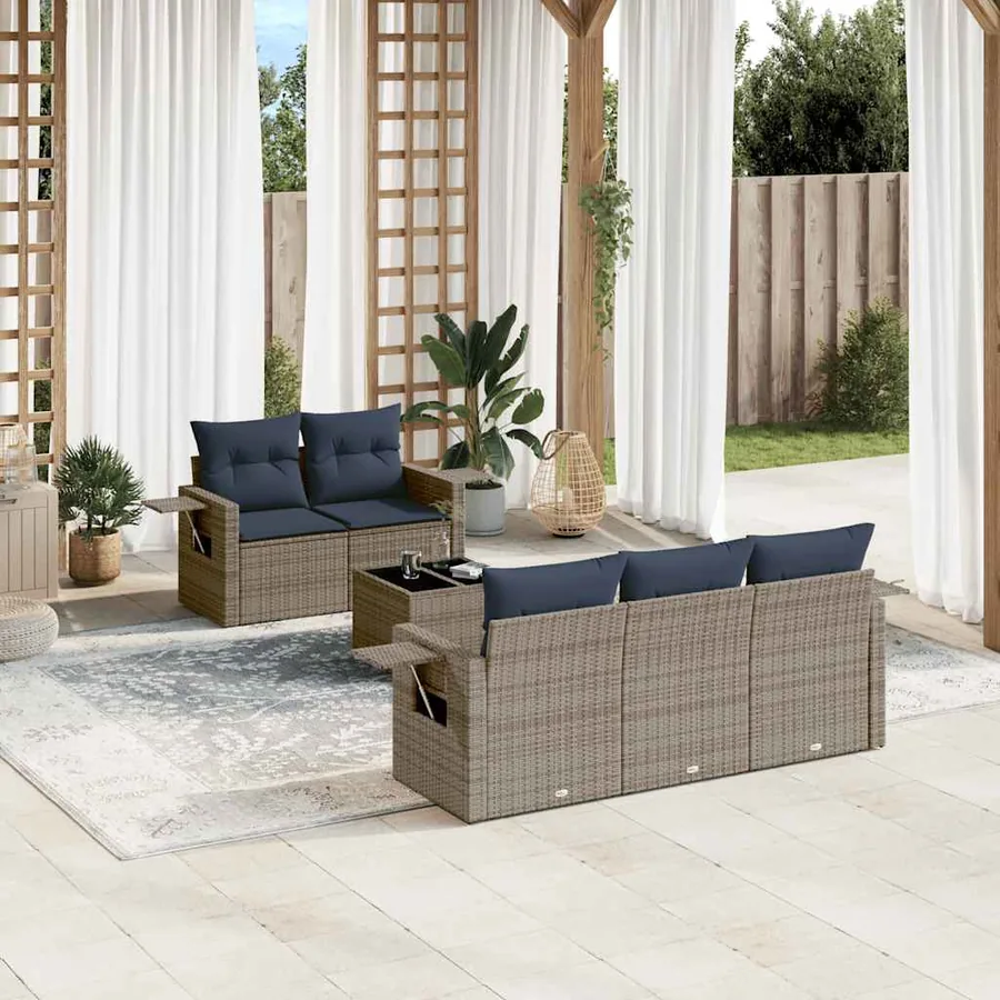 Ensemble de canapé de jardin 6 pcs avec coussins gris résine tressée