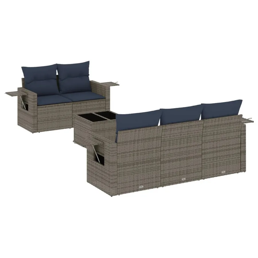 Ensemble de canapé de jardin 6 pcs avec coussins gris résine tressée - 2