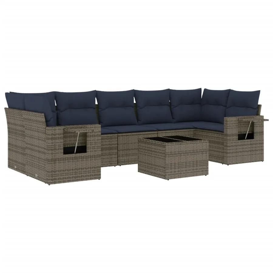 Ensemble de canapé de jardin 8 pcs avec coussins gris résine tressée - 2