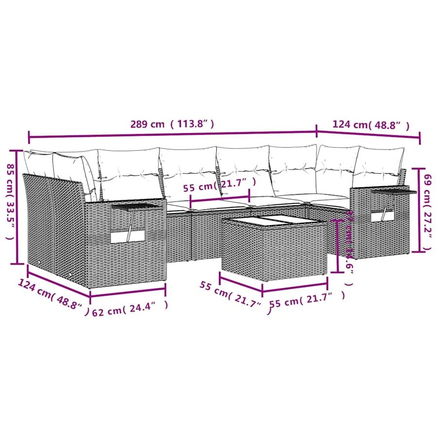 Ensemble de canapé de jardin 8 pcs avec coussins gris résine tressée - 9