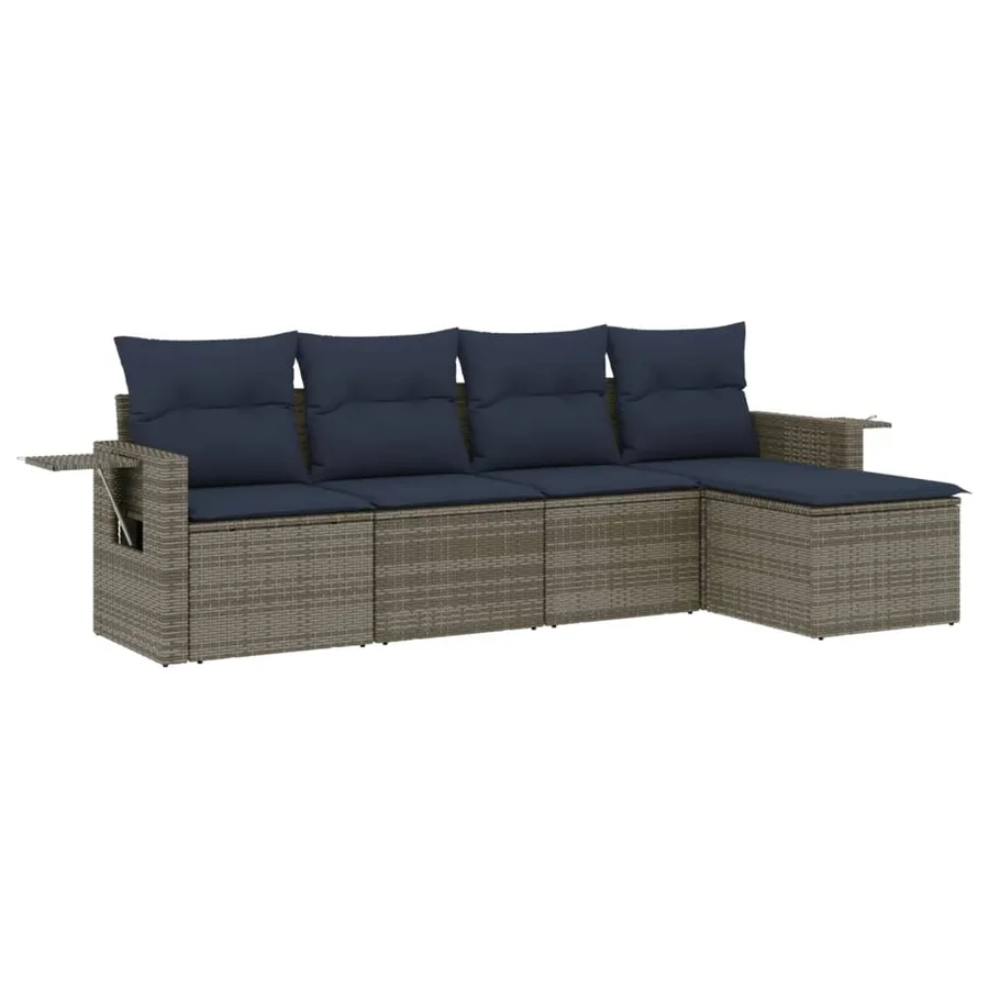 Ensemble de canapé de jardin 5 pcs avec coussins gris résine tressée - 2