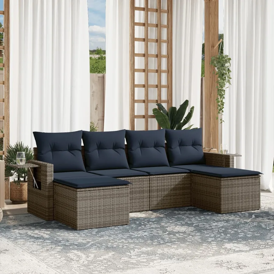 Ensemble de canapé de jardin 6 pcs avec coussins gris résine tressée