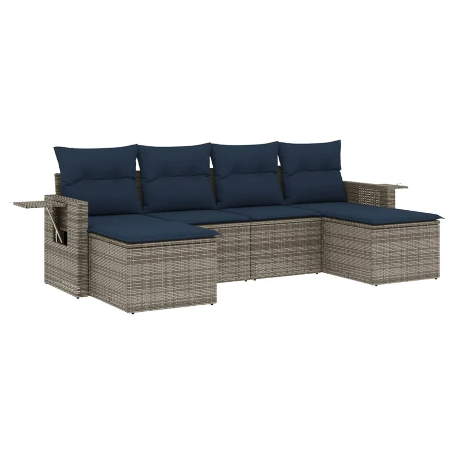 Ensemble de canapé de jardin 6 pcs avec coussins gris résine tressée - 2