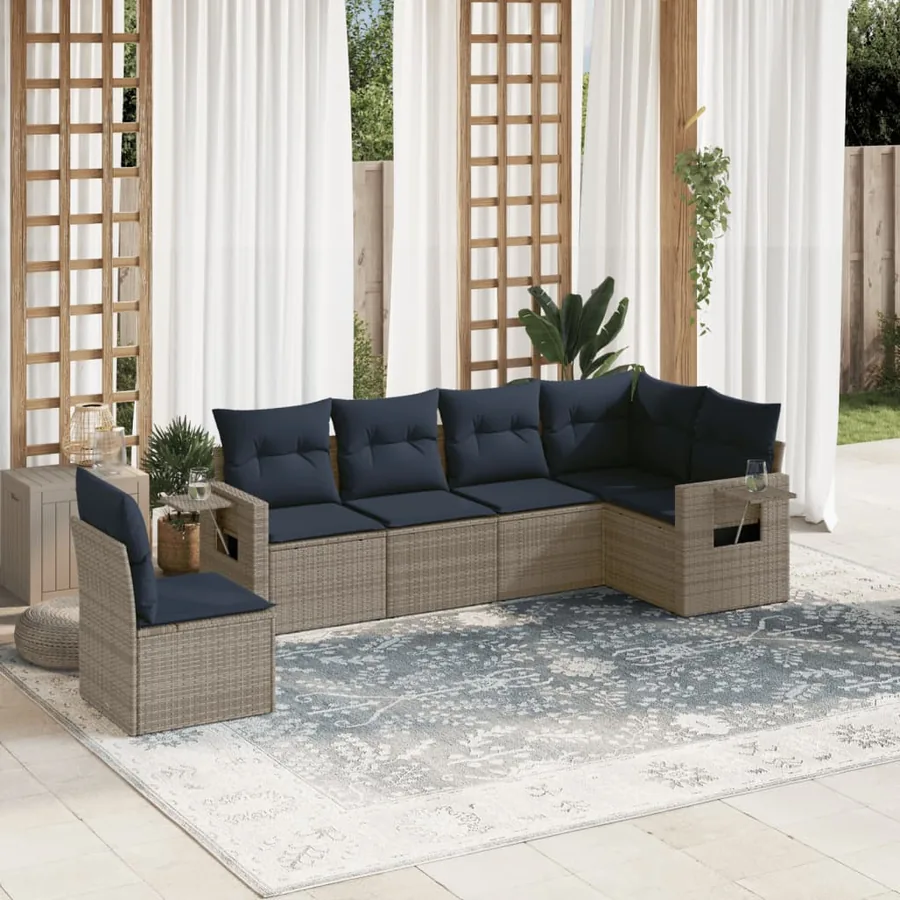 Ensemble de canapé de jardin 6 pcs avec coussins gris résine tressée