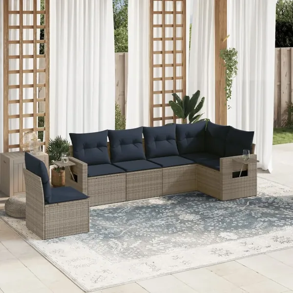 Ensemble de canapé de jardin 6 pcs avec coussins gris résine tressée