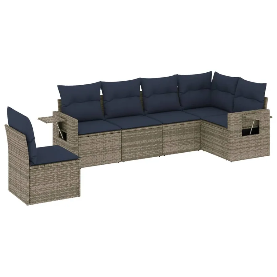 Ensemble de canapé de jardin 6 pcs avec coussins gris résine tressée - 2
