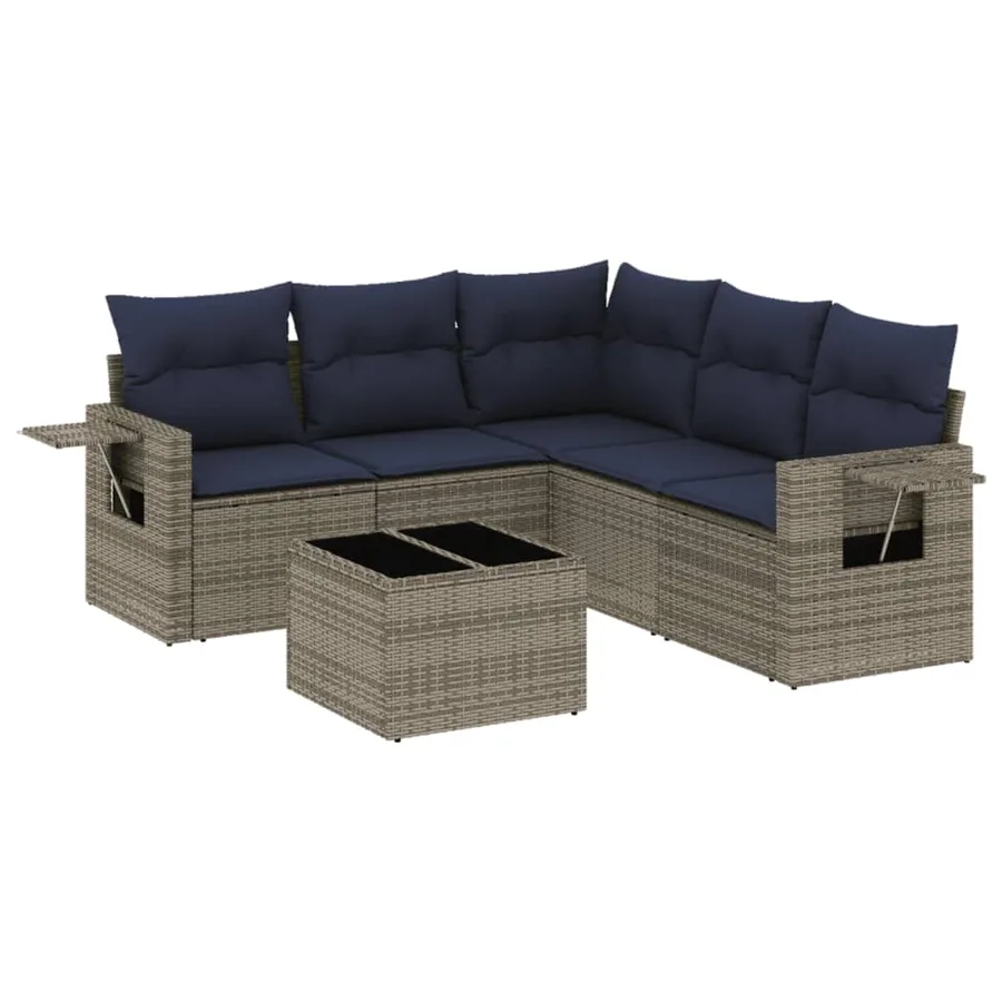 Ensemble de canapé de jardin 6 pcs avec coussins gris résine tressée - 2